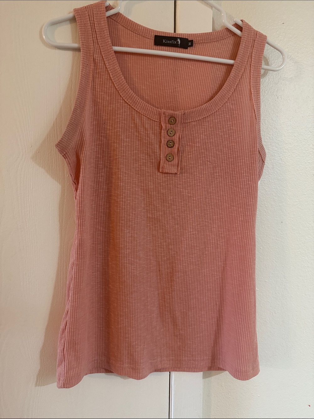 Kiss Pink Ribbed Tank with Front Button Placket